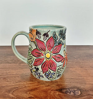 Carved Floral Mugs