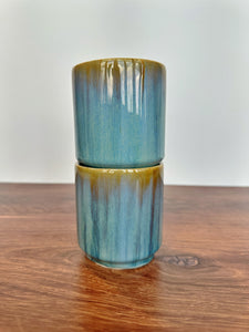 Blue Amber Beveled Tumblers (set of 2)