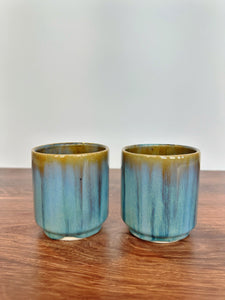 Blue Amber Beveled Tumblers (set of 2)