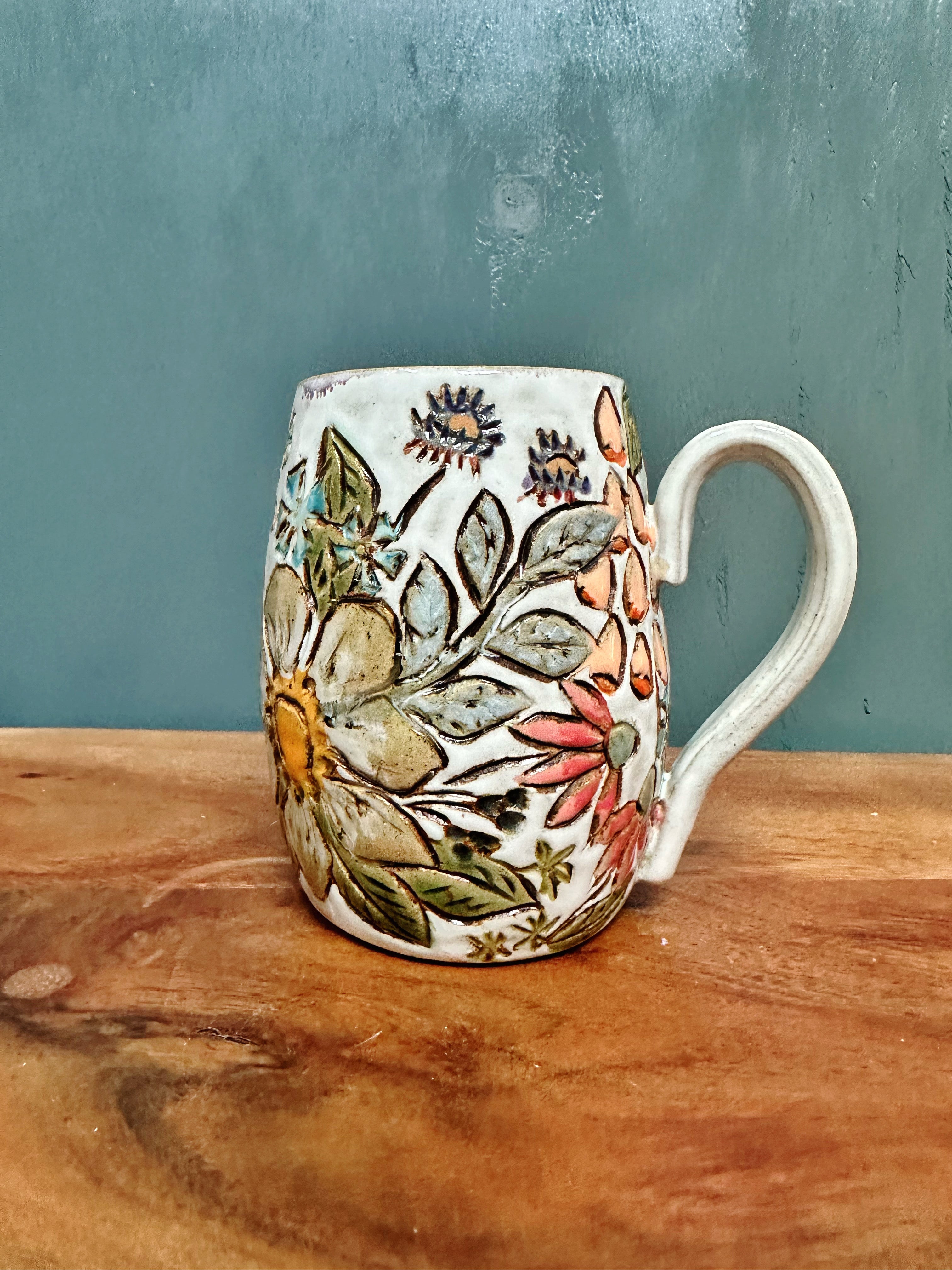 Carved Floral Mug #1