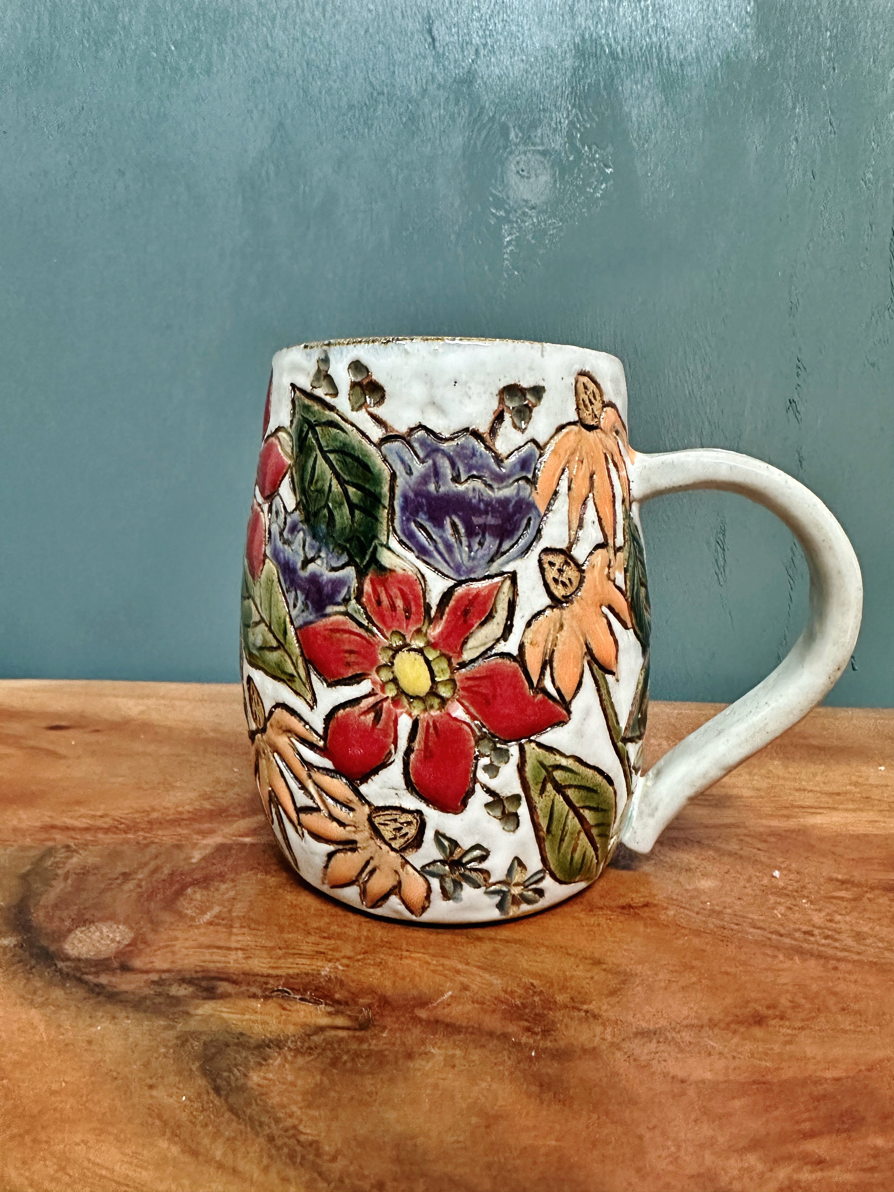 Carved Floral Mug #3