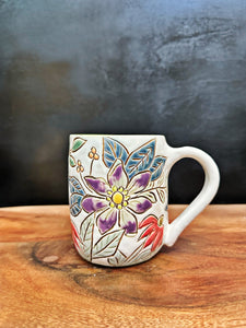 Carved Floral Mug #6 (white clay)