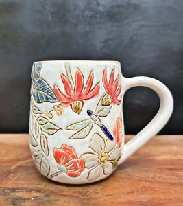 Carved Floral Mug #7 (white clay)