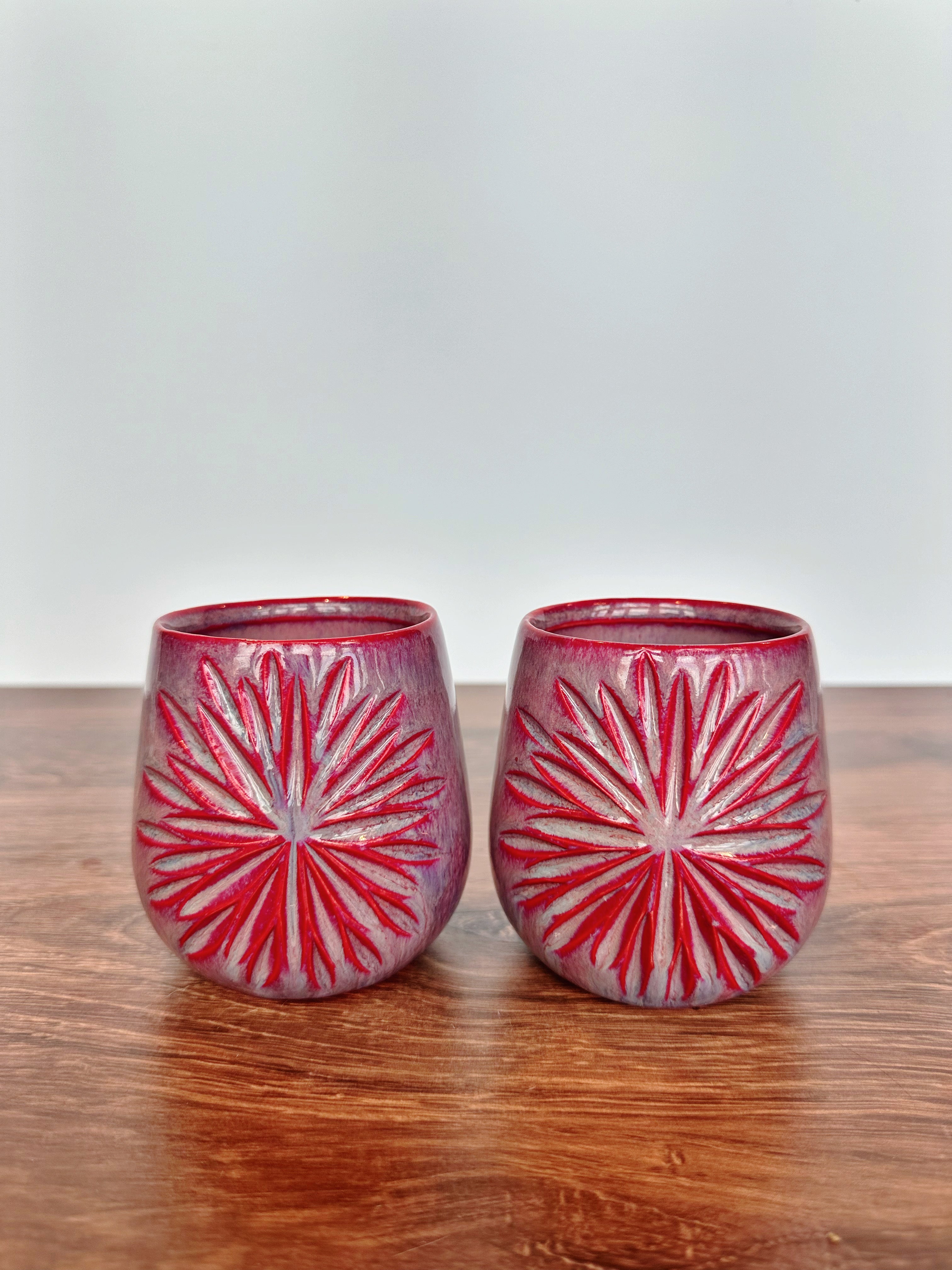 Cerise Carved Star Tumblers (set of 2)