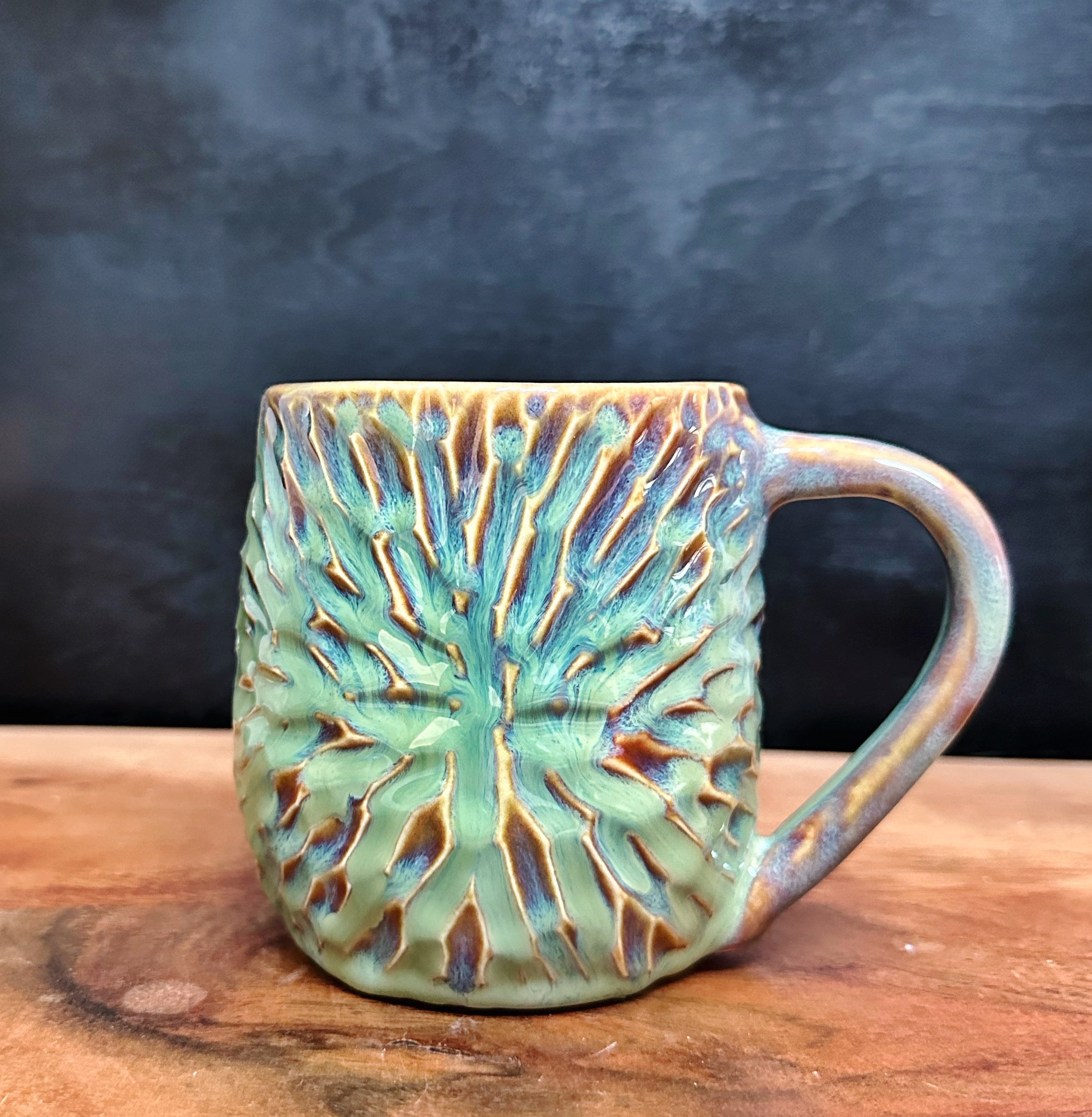 Fire Opal Carved Mug