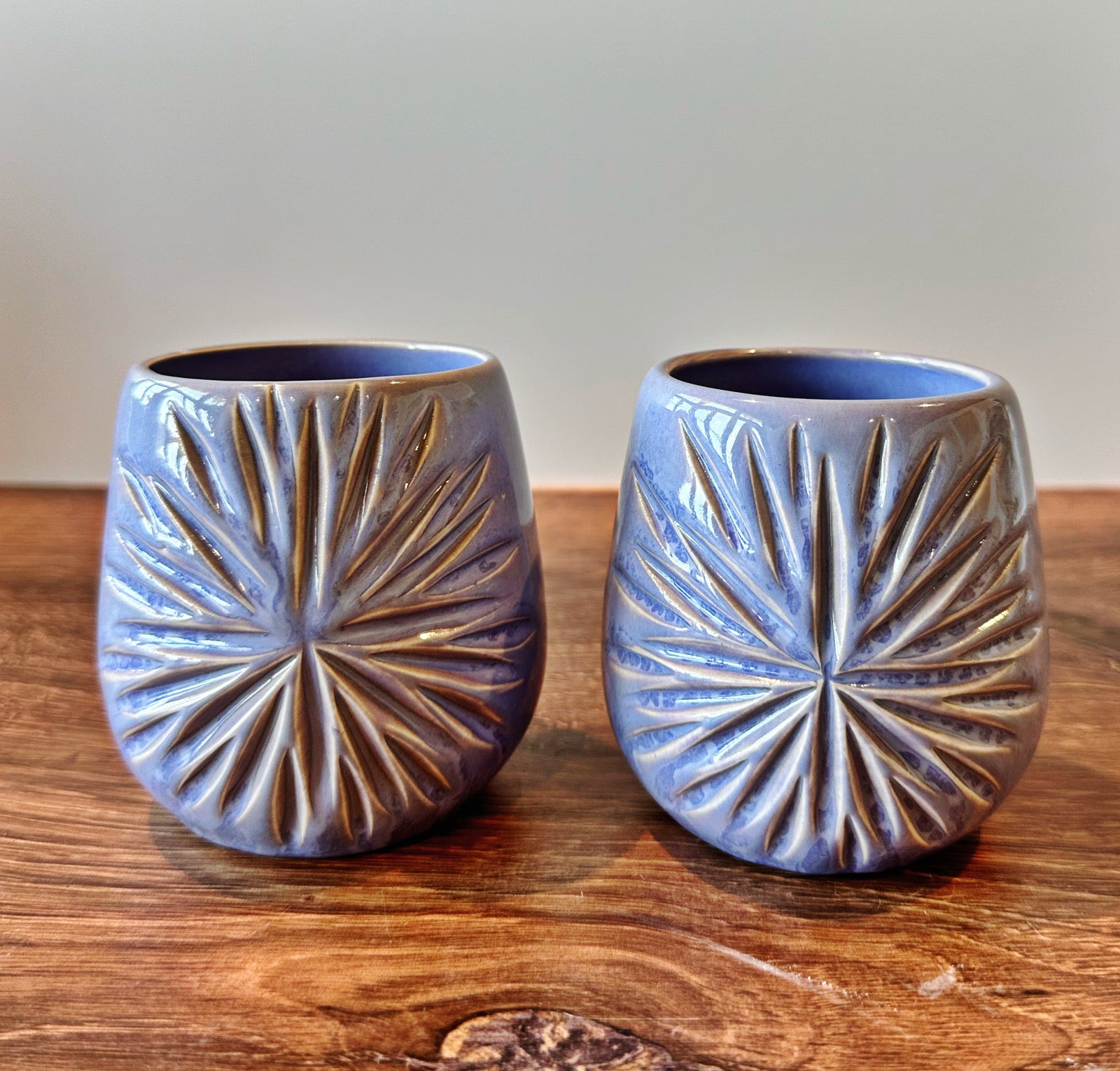 Periwinkle Carved Star Tumblers (set of 2)